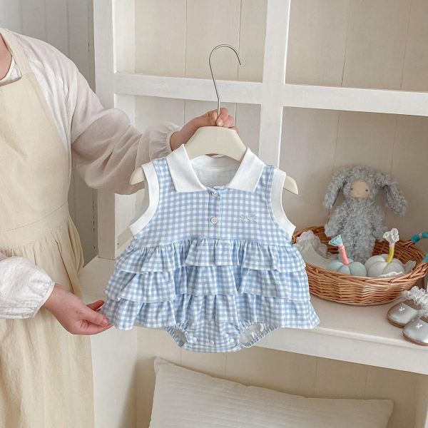 翻領格紋開釦蛋糕包屁裙 