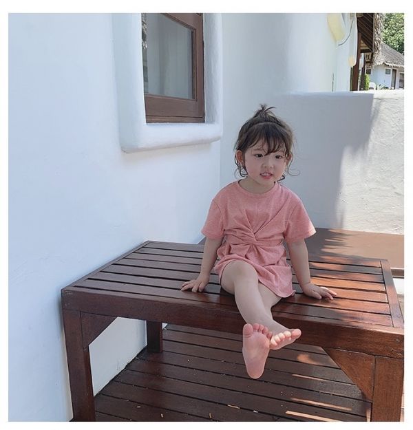 親子款紐結素色連身洋裝 