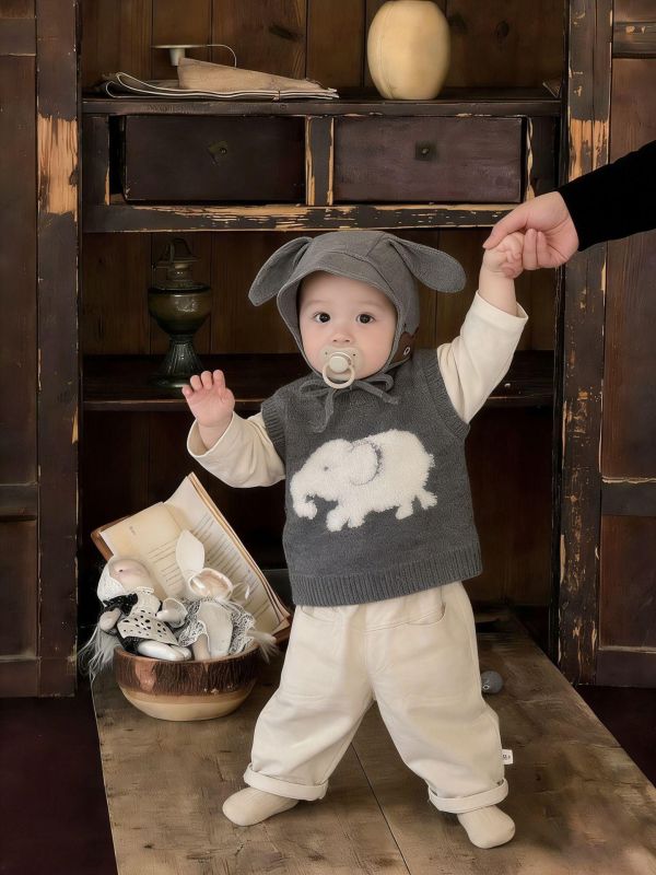 大象鉤花針織背心/上衣/休閒褲 