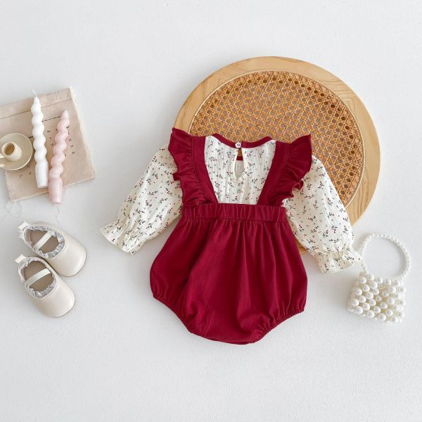 假兩件碎花吊帶鬆緊包屁衣 