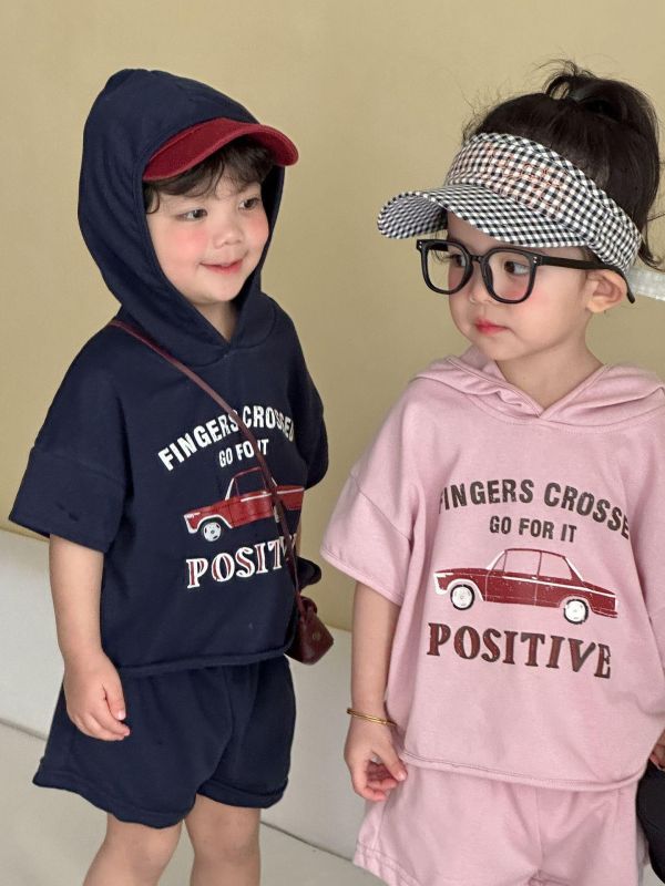 復古汽車印花連帽上衣套裝 