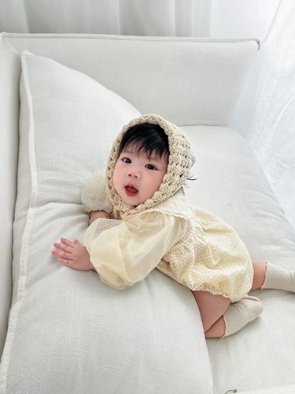 蕾絲蝴蝶結澎袖網紗包屁衣 