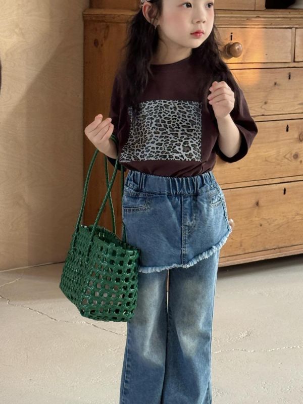 豹紋拼布素色寬鬆T恤上衣 