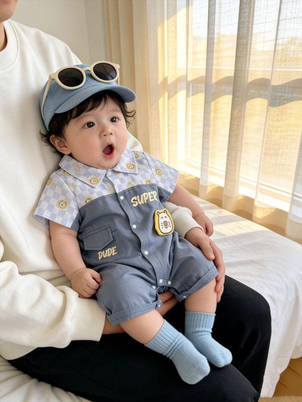 假兩件工裝前後獅子連身裝 