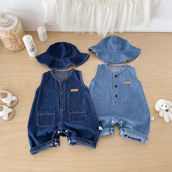 素色牛仔開釦連身裝+帽 