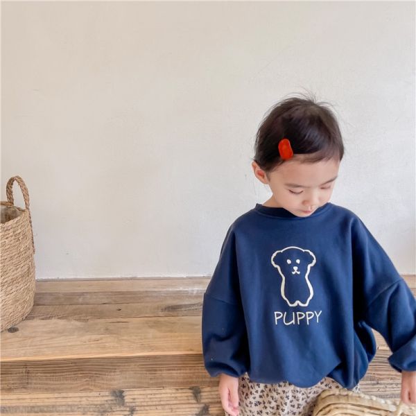 Puppy印花素面寬鬆上衣 