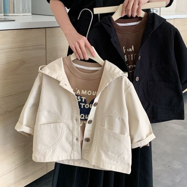 日系大口袋素色工裝外套 