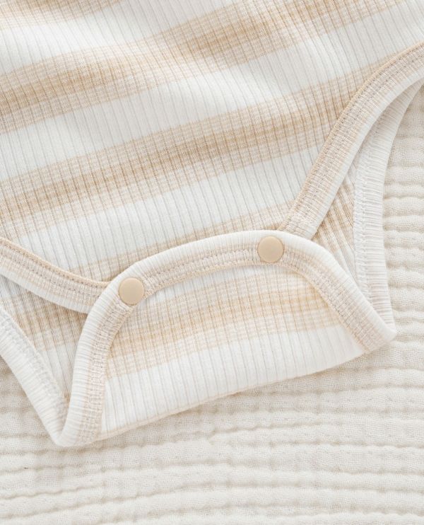 新生兒螺紋條紋開釦四季包屁衣 