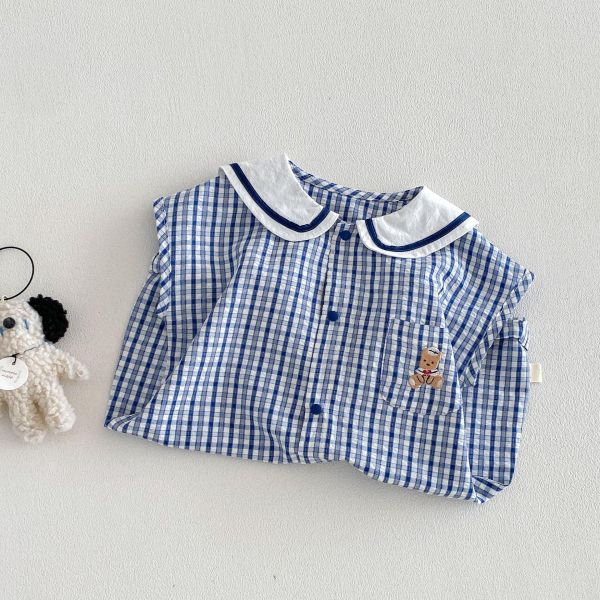 學院海軍風格紋小熊連身裝 