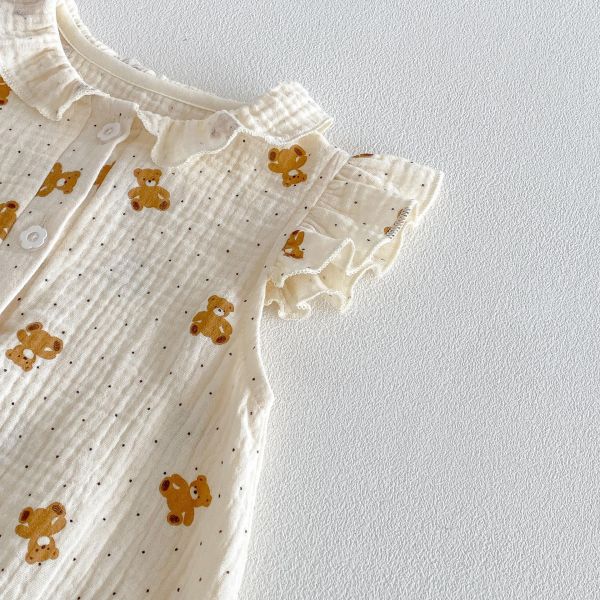 紗布棉透氣娃娃領小熊包屁衣+帽 