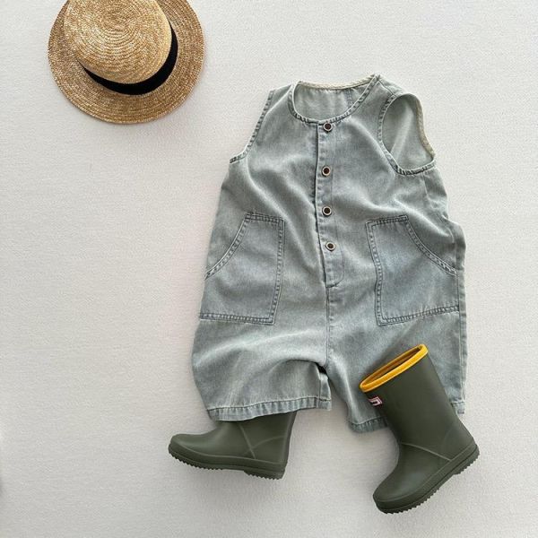 背心式牛仔五分褲連身裝 