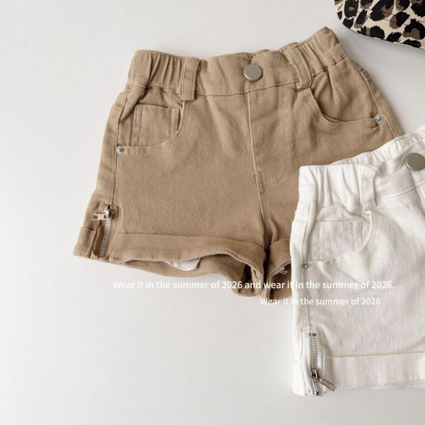 百搭個性側拉鍊素色牛仔短褲 