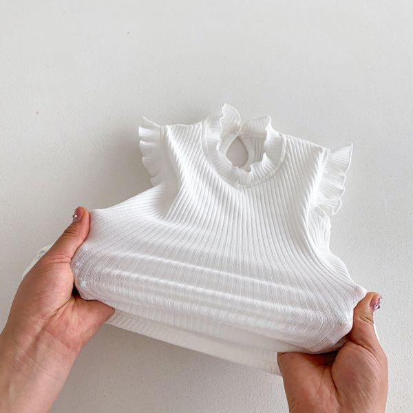 兩件式-木耳背心上衣+蝴蝶結吊帶包屁衣 