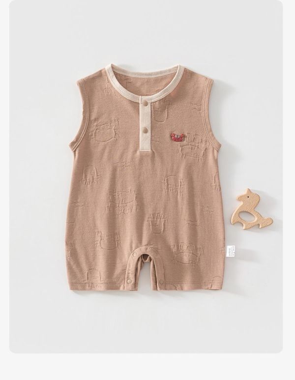 雙釦螃蟹壓紋包屁衣/連身裝 