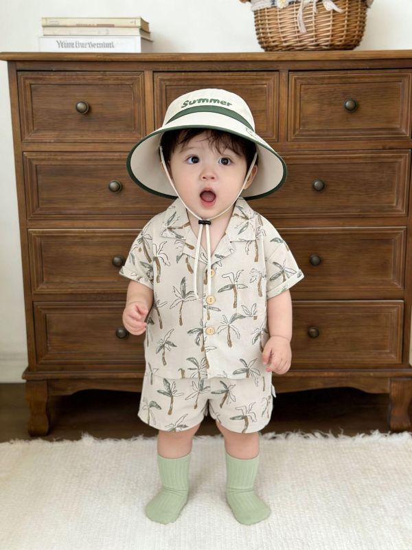 渡假休閒椰子樹印花兩件式套裝 