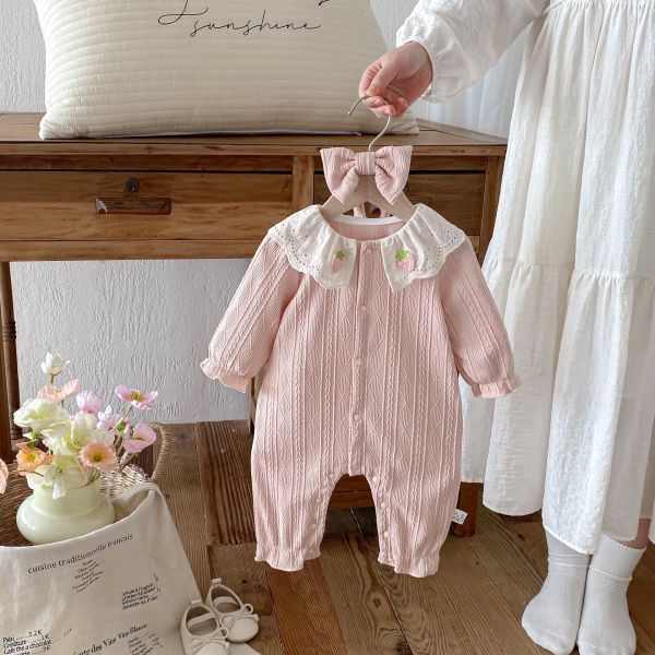 草莓翻領麻花開釦連身裝(含髮帶) 