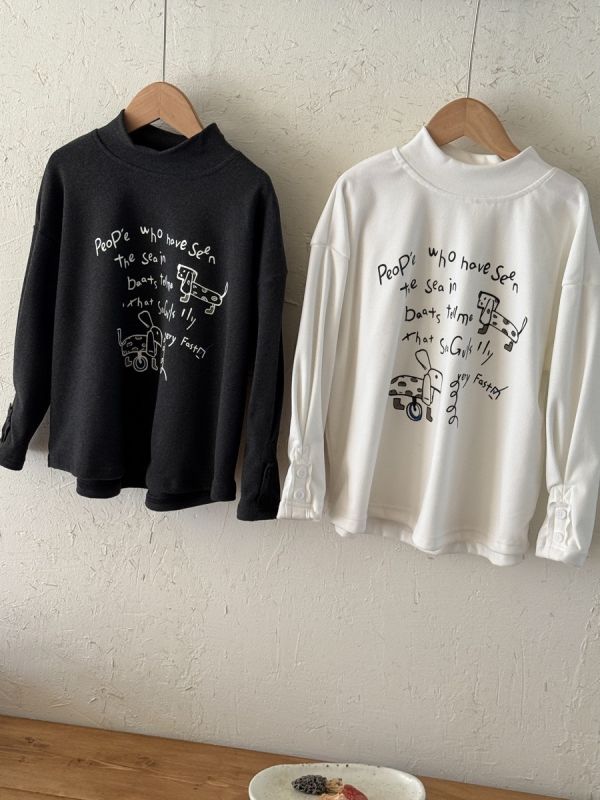 字母印花微立領寬鬆加厚長版上衣 