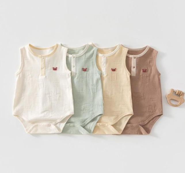 雙釦螃蟹壓紋包屁衣/連身裝 