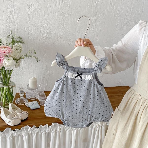 蕾絲蝴蝶結點點細肩包屁衣 