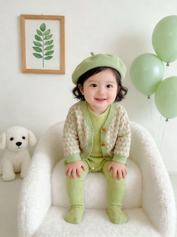 鬱金香外套+素色包屁衣+褲襪三件套 