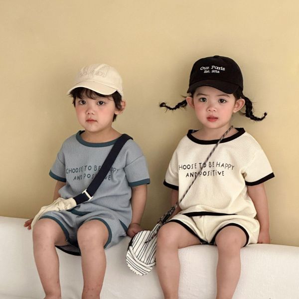 華夫格字母印花休閒兩件式套裝 