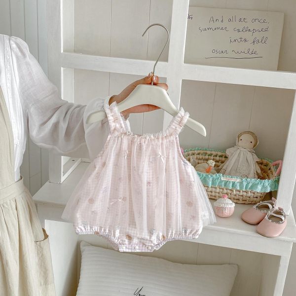 粉甜美網紗拼接包屁裙 