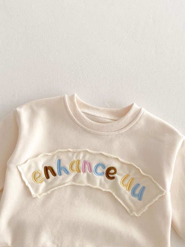 英文字母刺繡布標素色休閒套裝 