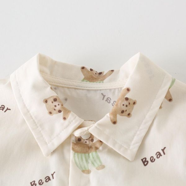 森林小熊翻領開釦連身裝(含小熊包) 