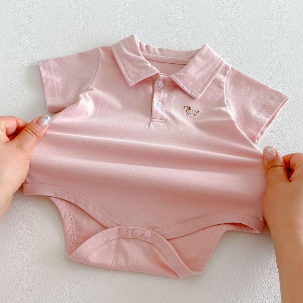 狗狗刺繡POLO翻領素色包屁衣 