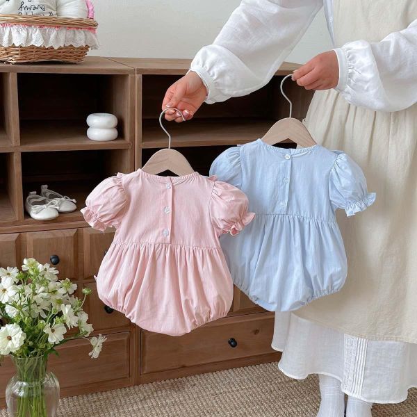 方領荷葉蝴蝶結澎袖包屁衣 