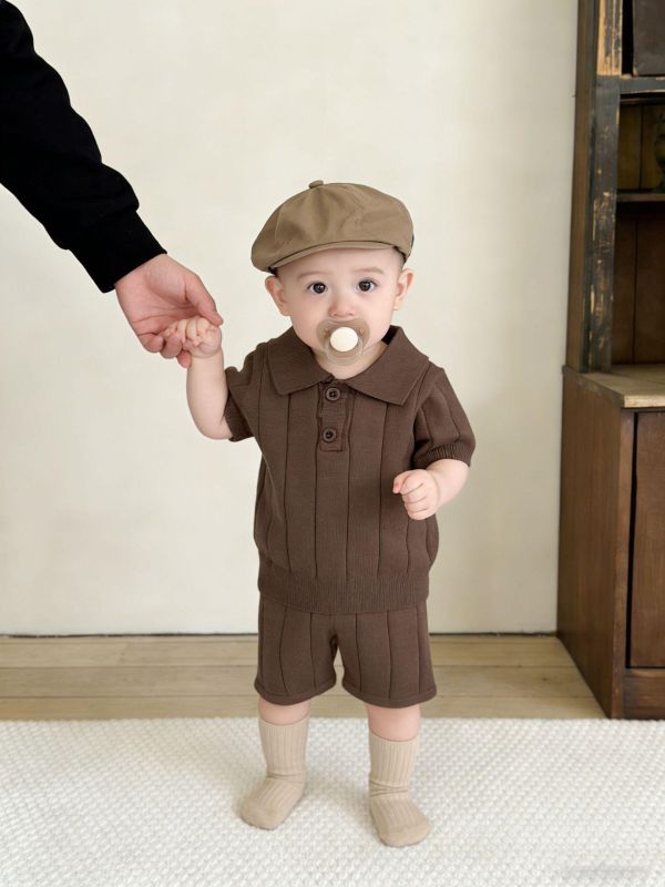 素色彈力螺紋針織兩件式套裝(3色) 