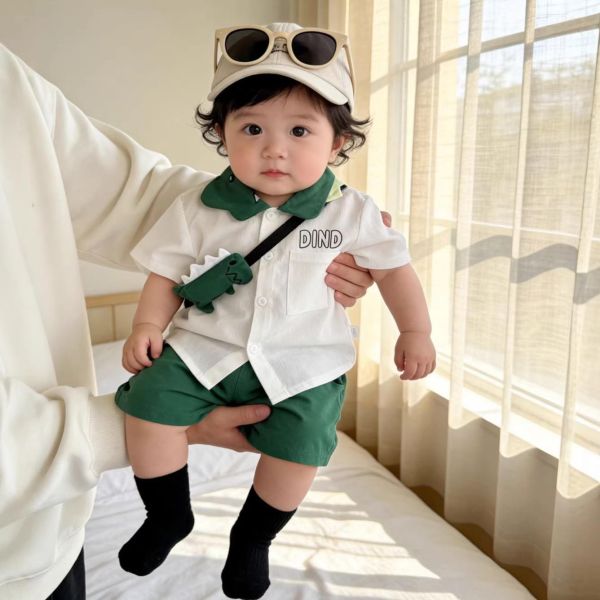 學院風恐龍背包襯衫套裝 