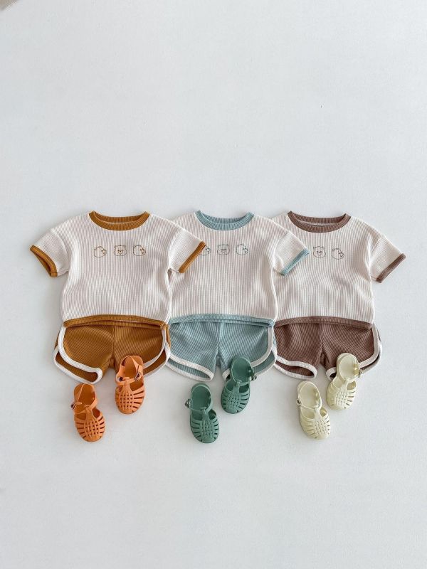 華夫格小熊印花兩件式套裝 