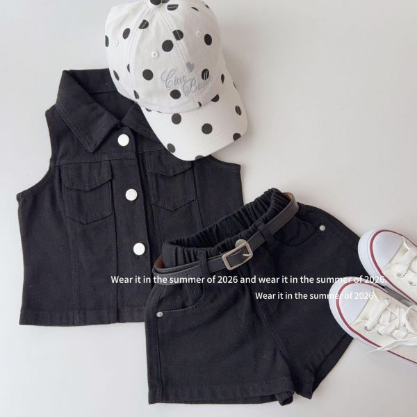 復古港風翻領背心式兩件套套裝(附皮帶) 