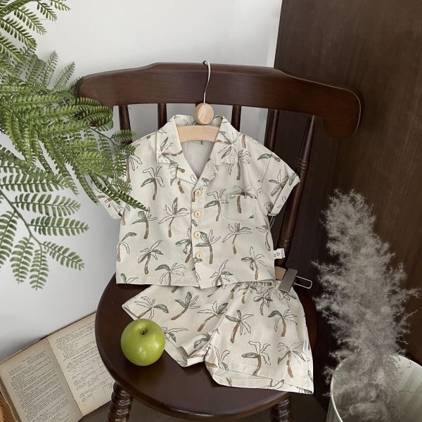 渡假休閒椰子樹印花兩件式套裝 