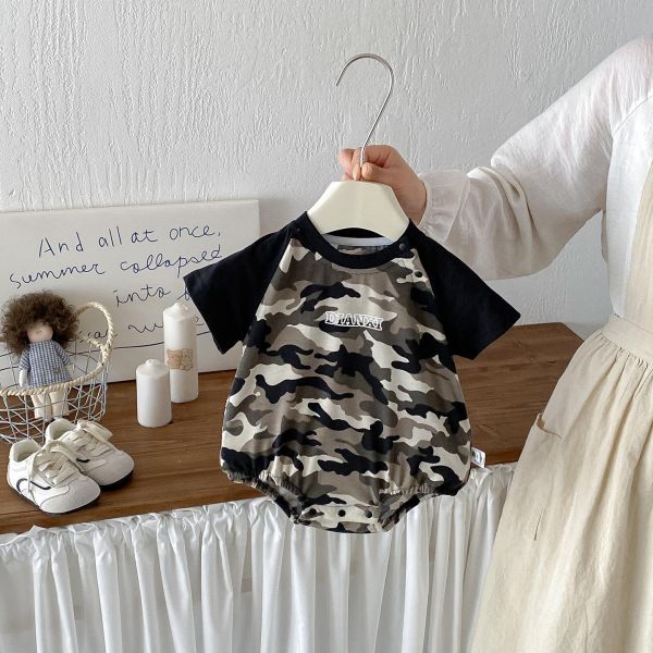 個性迷彩拼袖彈力包屁衣 