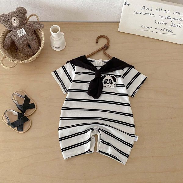 貓熊條紋披肩翻領連身裝 