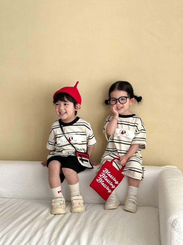 男女童條紋連身洋裝/套裝 