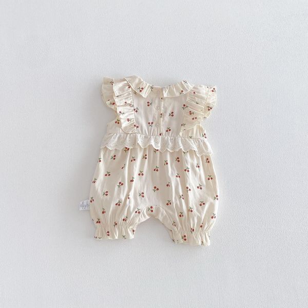 滿印櫻桃蕾絲荷葉連身裝 