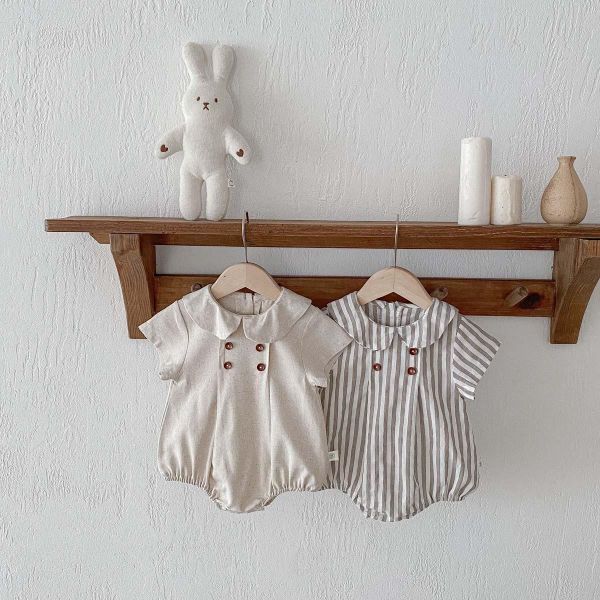 娃娃領素色/條紋英式包屁衣 