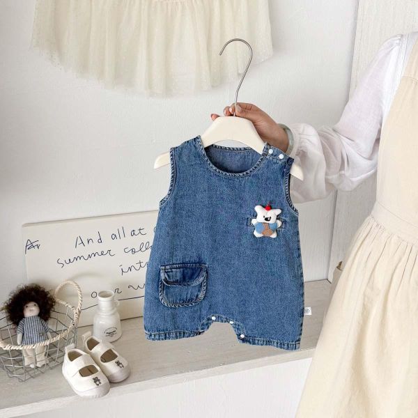 小熊布偶單口袋牛仔連身裝 