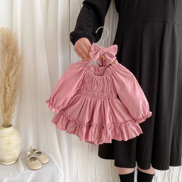 甜美抓皺方領包屁裙(含髮帶) 