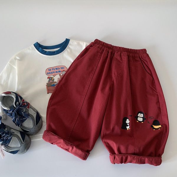 素色企鵝印花休閒長褲 