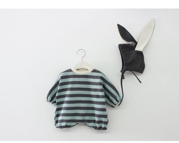 條紋寬鬆飛鼠連身裝(含帽) 