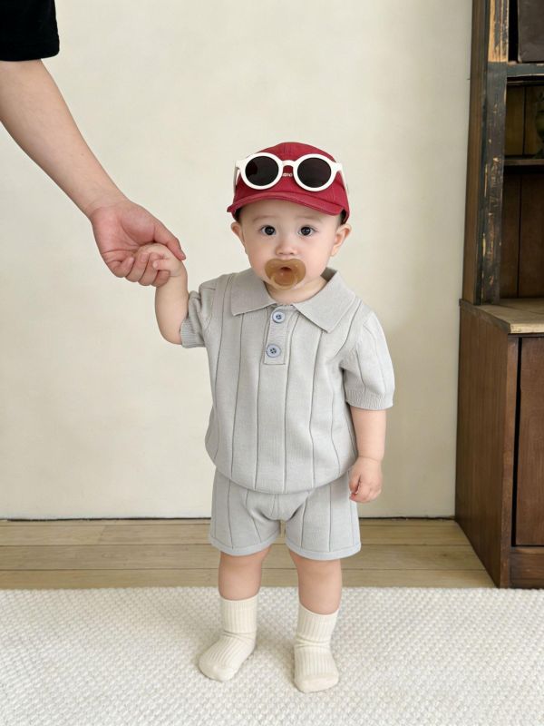 素色彈力螺紋針織兩件式套裝(3色) 