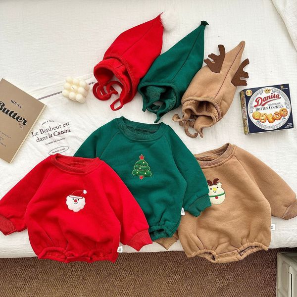 聖誕風刺繡加絨包屁衣(含帽) 