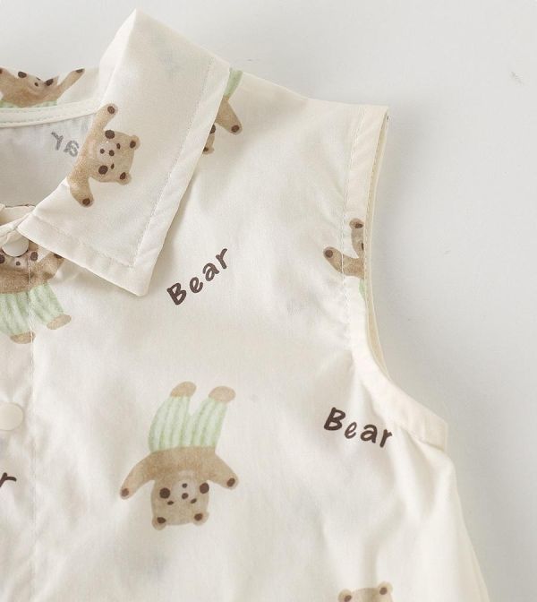 森林小熊翻領開釦連身裝(含小熊包) 