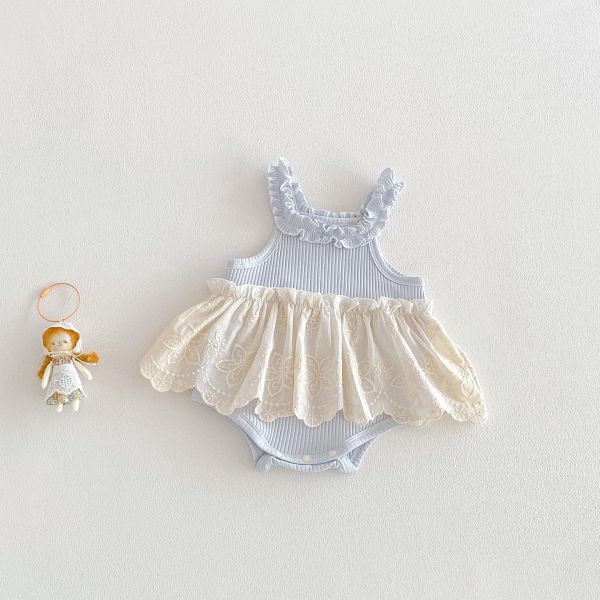 甜美螺紋蕾絲拼接包屁裙 