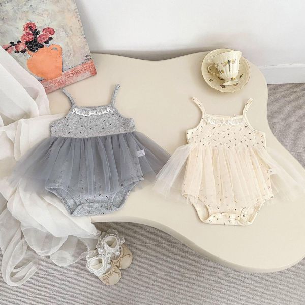 碎花蕾絲領細肩網紗包屁裙 