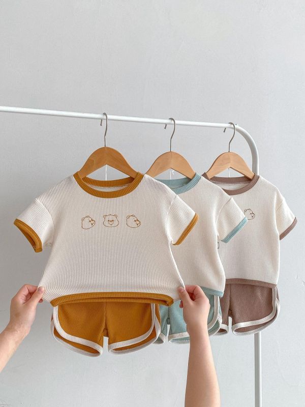 華夫格小熊印花兩件式套裝 